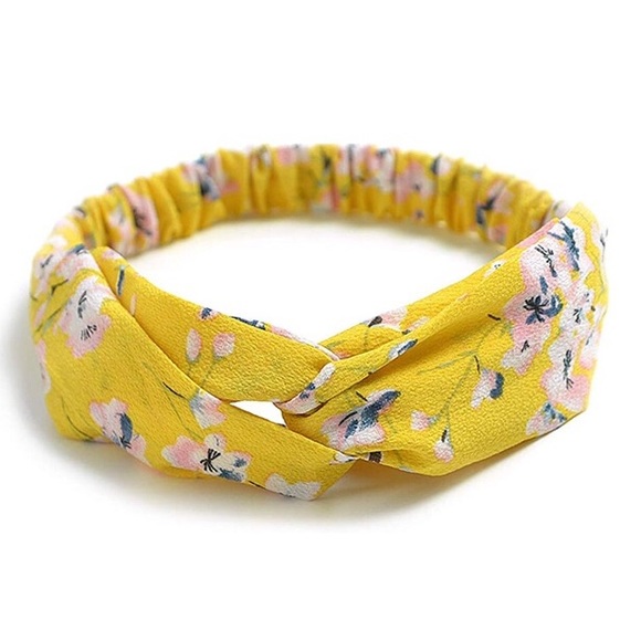 Bauble-n-Brooke Accessories - Yellow & Pink Floral Boho Twist Headband
